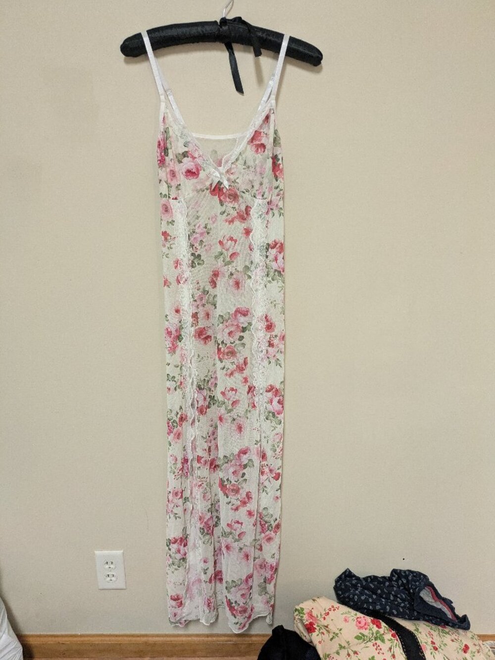 women's white maxi dress pink floral print sheer lace spaghetti strap sexy xl